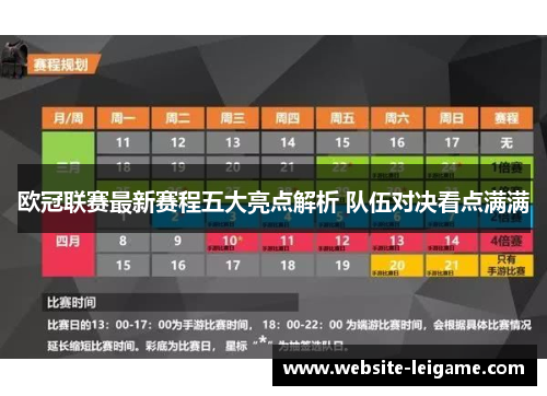 欧冠联赛最新赛程五大亮点解析 队伍对决看点满满 欧冠联赛最新赛程五大亮点解析 队伍对决看点满满